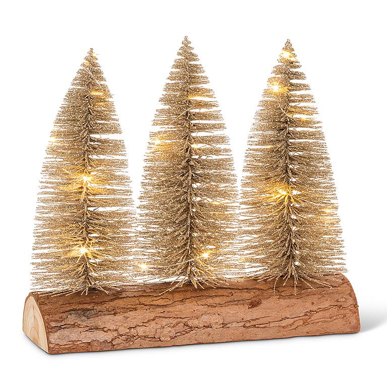 Glitter LED Trees on Square Base - Gold