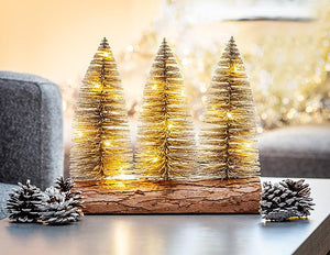 Glitter LED Trees on Square Base - Gold