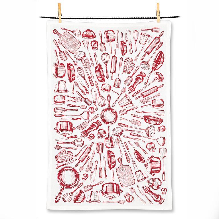 Kitchen Tools Outline Motif Tea Towel