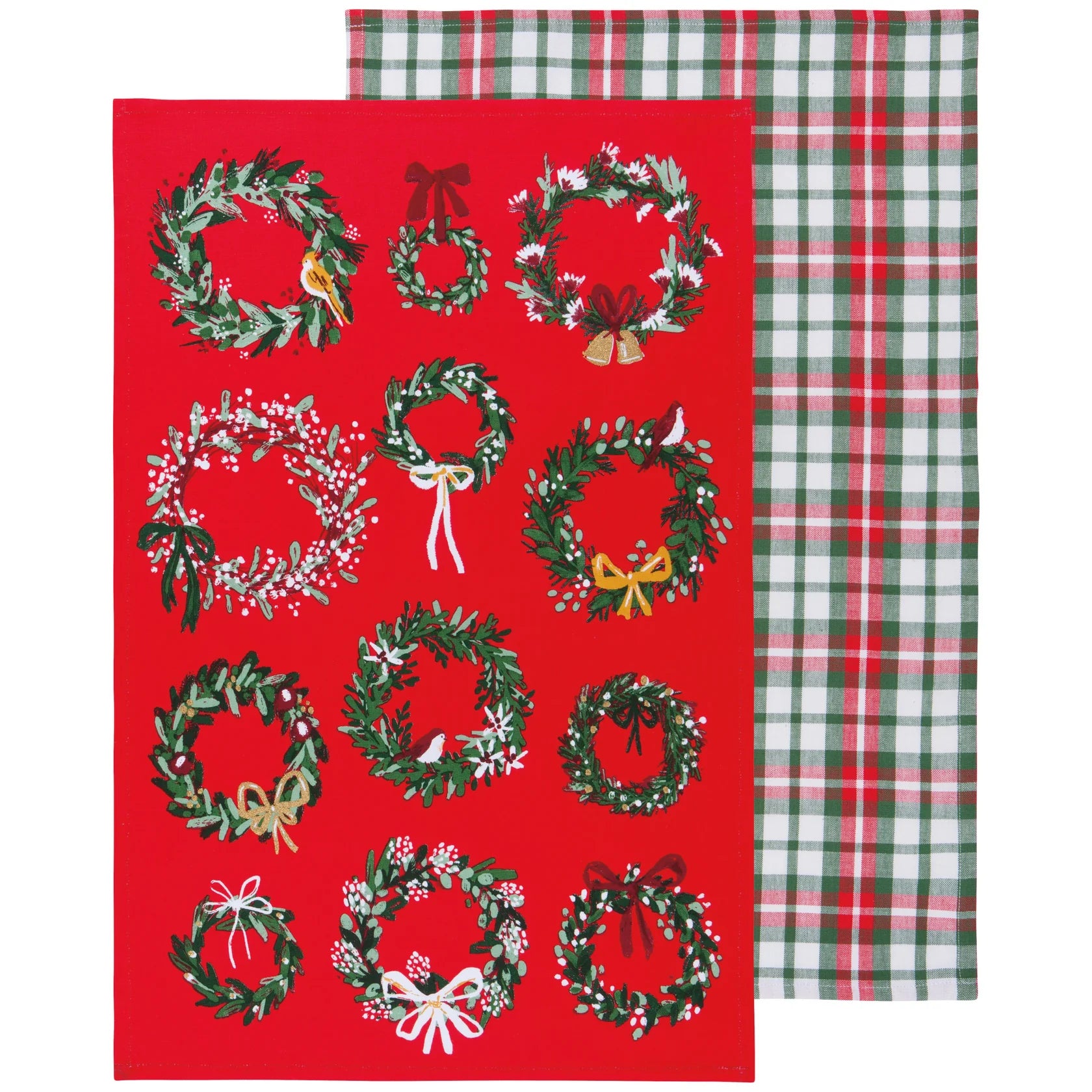 Wreaths Printed Cotton Dishtowels (Set of 2)