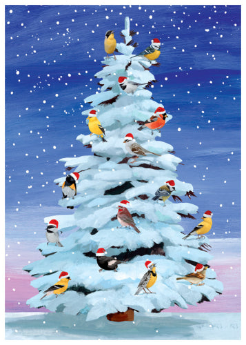 Birdies in Tree Christmas Card