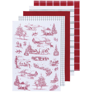 Winter Toile Woven and Printed Dishtowels (Set of 5)